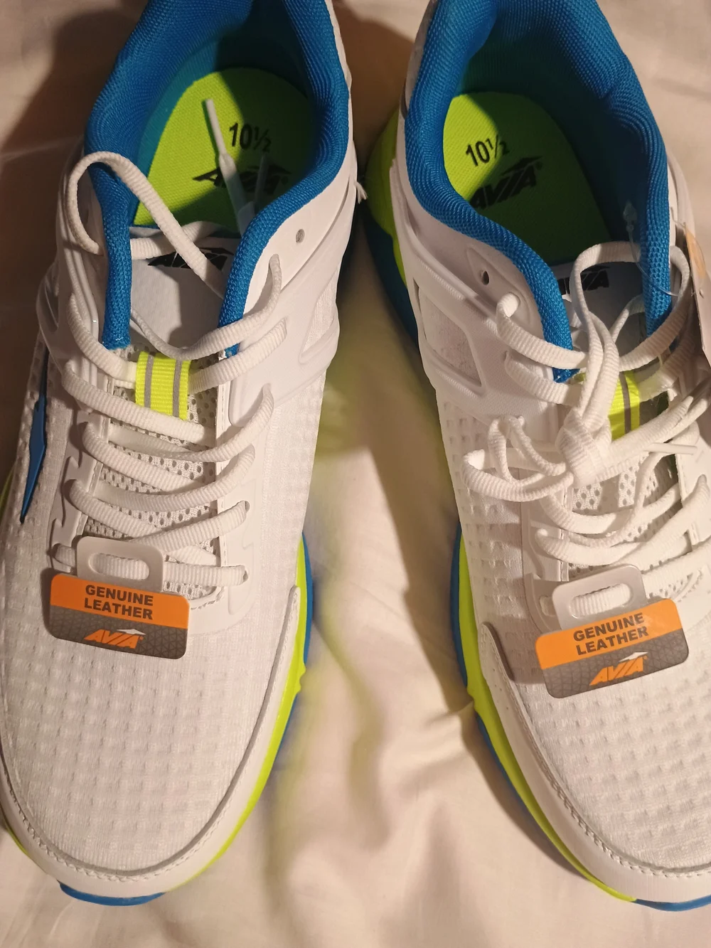 Avia White Athletic Shoes with Blue & Neon Green Accents